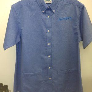 Zaxby's Uniform Collar Shirt Ladies Large Short Sleeves Scrub NEW Blue